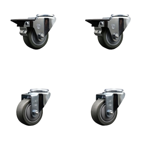 Service Caster 3'' Gray Poly Wheel Swivel Bolt Hole Caster Set with 2 Posi Lock Brakes, 4PK SCC-BH20S314-PPUB-PLB-2-S-2